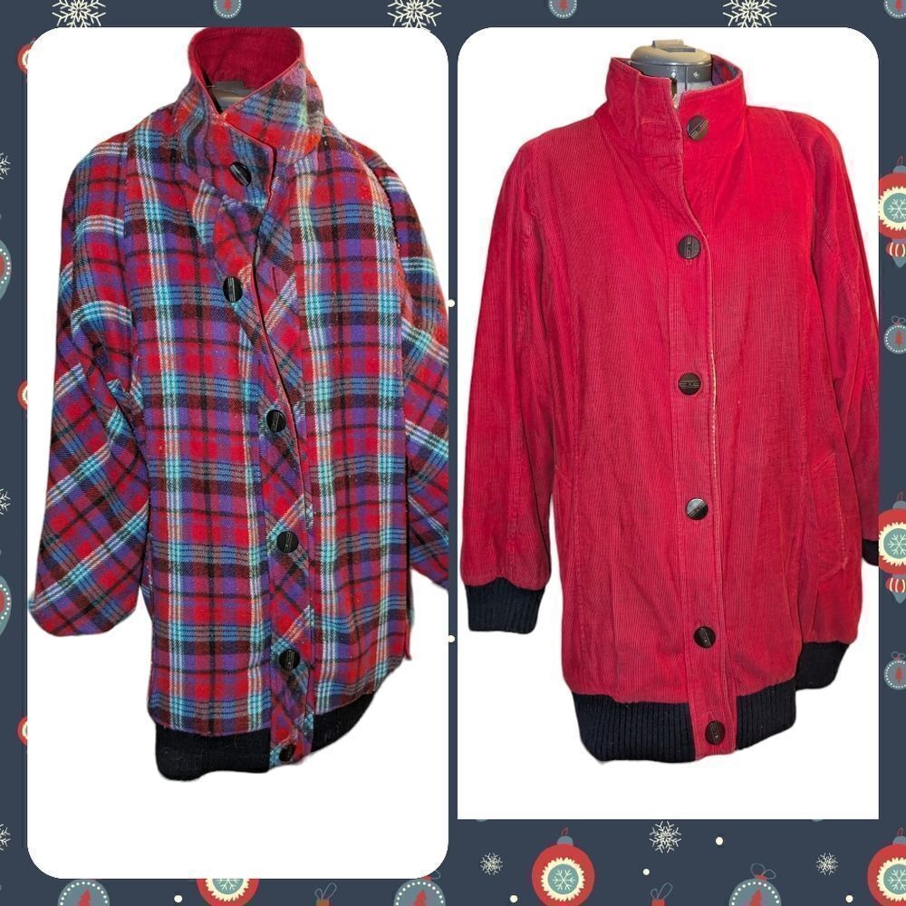 Vintage reversible‎ plaid flannel & red corduroy coat